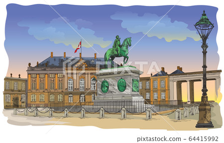 Colorful Amalienborg Square in Copenhagen Colorful Amalienborg Square in Copenhagen 64415992