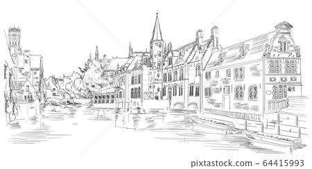 View on Rozenhoedkaai water canal in Bruges, 64415993