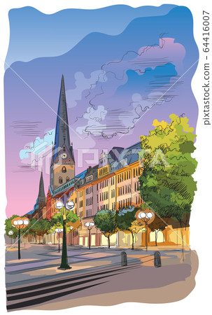 Colorful view of the Church Hauptkirche Sankt 64416007