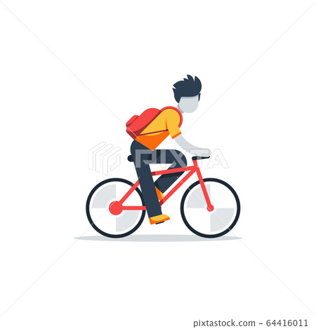 Bicyclist riding to school or work 64416011