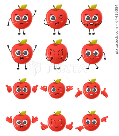 Set of cute cartoon apple fruit vector character Set of cute cartoon apple fruit vector character 64416084