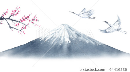 Fuji Tsuru Beni Sumi-e Ink Painting Fuji Tsuru Beni Sumi-e Ink Painting 64416286