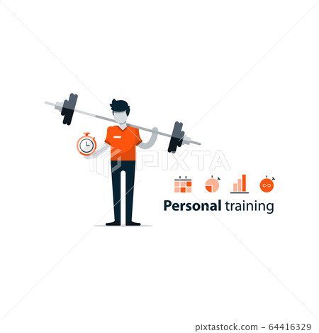 Sport gym workout session with trainer 64416329