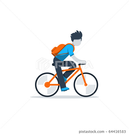 Bicyclist riding to school or work 64416583