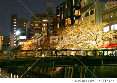 Meguro River Nakame Park Bridge at night 64417427