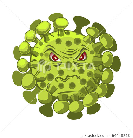 Angry cartoon green virus with red eyes Angry cartoon green virus with red eyes 64418248