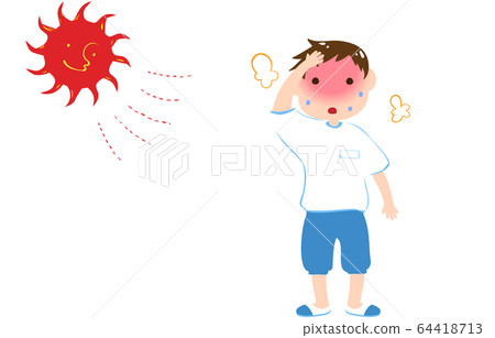 可能導致中暑的男孩的插圖 可能導致中暑的男孩的插圖 64418713