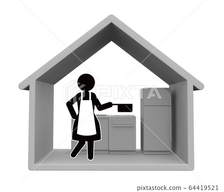 一個做飯的女人。在家做飯。 3D渲染 一個做飯的女人。在家做飯。 3D渲染 64419521