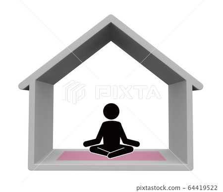 練習瑜伽的女人。冥想健康。待在家裡3D渲染 64419522