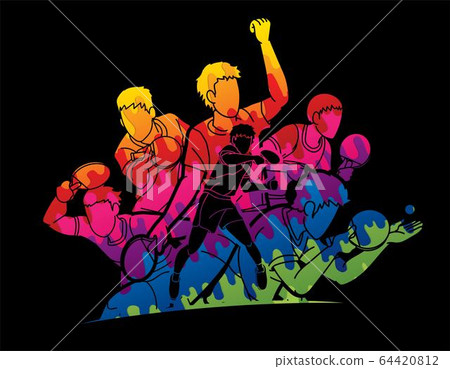 Group of Ping Pong players, Table Tennis players action cartoon sport graphic vector. Group of Ping Pong players, Table Tennis players action cartoon sport graphic vector. 64420812