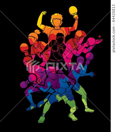 Group of Ping Pong players, Table Tennis players action cartoon sport graphic vector. Group of Ping Pong players, Table Tennis players action cartoon sport graphic vector. 64420813