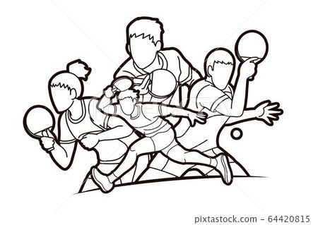 Group of Ping Pong players, Table Tennis players action cartoon sport graphic vector. Group of Ping Pong players, Table Tennis players action cartoon sport graphic vector. 64420815