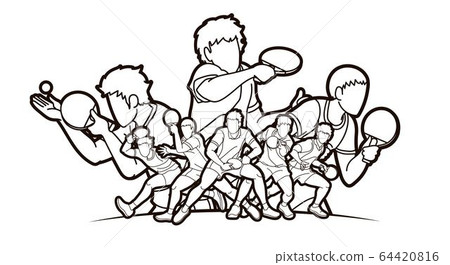 Group of Ping Pong players, Table Tennis players action cartoon sport graphic vector. Group of Ping Pong players, Table Tennis players action cartoon sport graphic vector. 64420816