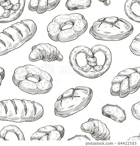 Loaf of sweet bread, pretzels and buns seamless pattern 64422583