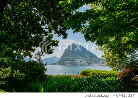 Switzerland Lugano Lake Lugano and Mount San Salvatore Switzerland Lugano Lake Lugano and Mount San Salvatore 64423337
