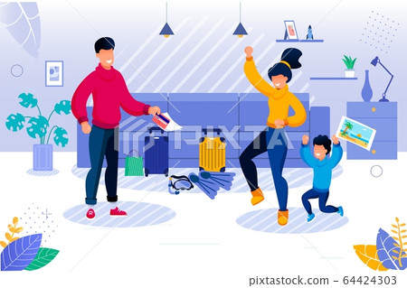 Happy Parent and Cheerful Kid Going for Travel 64424303