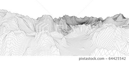 Abstract 3d wire-frame landscape. Blueprint style 64425542