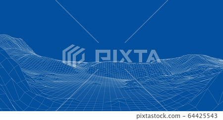 Abstract 3d wire-frame landscape. Blueprint style Abstract 3d wire-frame landscape. Blueprint style 64425543