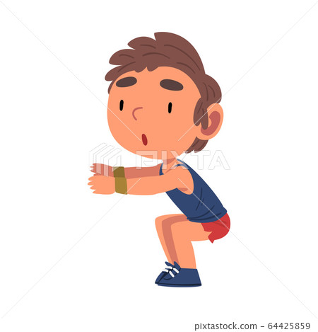 Boy Doing Squats Exercise, Schoolboy Daily... - Stock Illustration ...