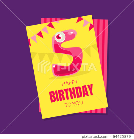 Happy Birthday To You Card Template, Invitation, Banner, Poster with Cute Funny Jelly Monster Vector illustration Happy Birthday To You Card Template, Invitation, Banner, Poster with Cute Funny Jelly Monster Vector illustration 64425879