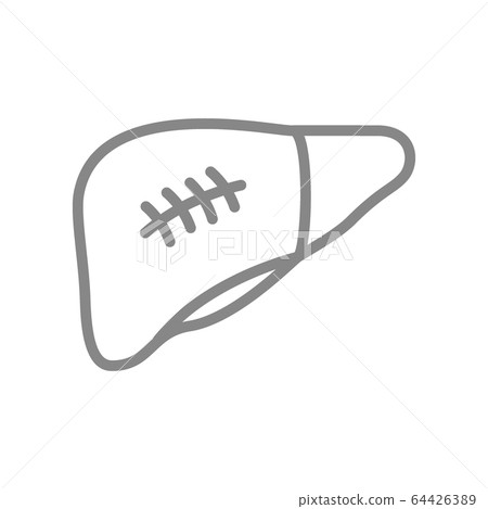 Scar on liver line icon. Liver surgery, hepatectomy, cirrhosis symbol 64426389