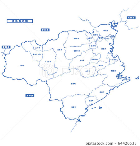 Tokushima Prefecture Map Simple White Map Municipalities 64426533