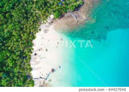 Aerial view sea island beach green coconut tree Aerial view sea island beach green coconut tree 64427048