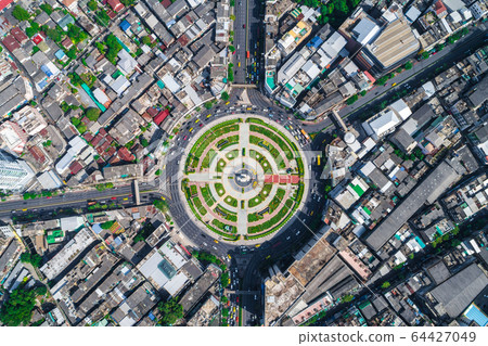 City traffic road with modern building aerial view 64427049