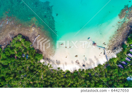 Aerial view sea island beach green coconut tree Aerial view sea island beach green coconut tree 64427050