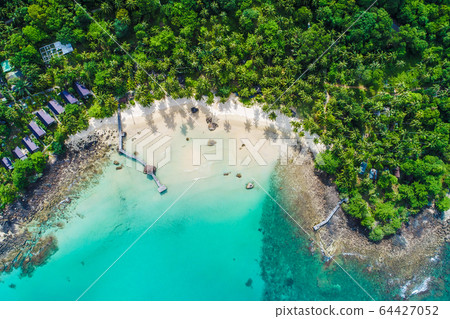 Aerial view sea island beach green coconut tree Aerial view sea island beach green coconut tree 64427052