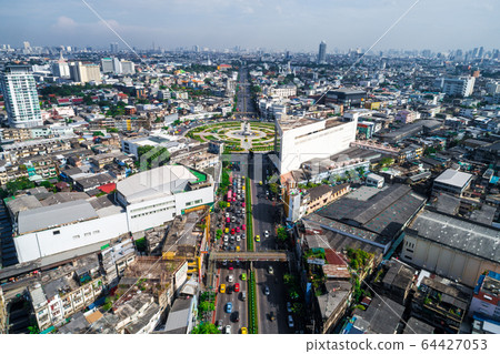 City traffic road with modern building aerial view City traffic road with modern building aerial view 64427053