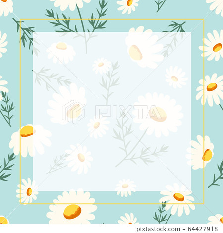 cute chamomile flowers frame isolated on blue 64427918