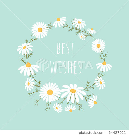 cute chamomile flowers frame isolated on blue 64427921