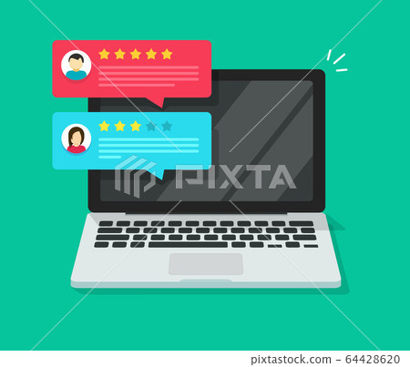 Customer review rating testimonial notices on laptop computer or pc with reputation rank online messages vector illustration flat cartoon isometric, client testimonials, experience or feedback Customer review rating testimonial notices on laptop computer or pc with reputation rank online messages vector illustration flat cartoon isometric, client testimonials, experience or feedback 64428620