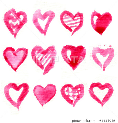 Big set of pink watercolor hearts. Vector... - Stock Illustration ...