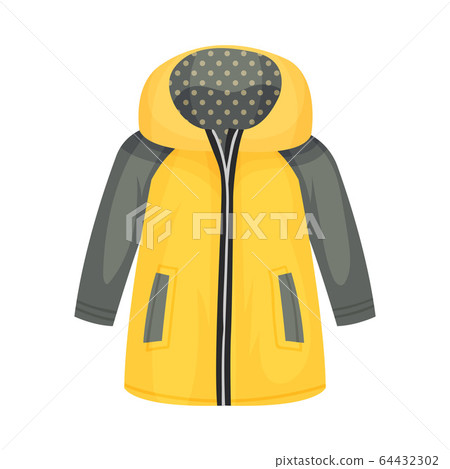 Yellow Zippered Anorak with Hood and Side Pockets as Womenswear Vector Illustration 64432302