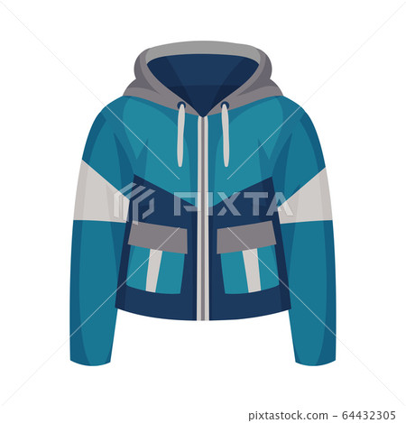 Blue Zippered Anorak with Hood and Side Pockets as Womenswear Vector Illustration 64432305