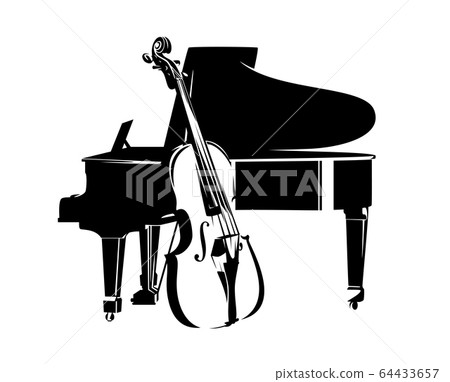 bass viol and grand piano musical instruments black and white vector outline bass viol and grand piano musical instruments black and white vector outline 64433657