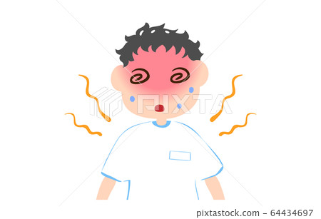 Illustration of a boy having dizziness due to heat stroke 64434697