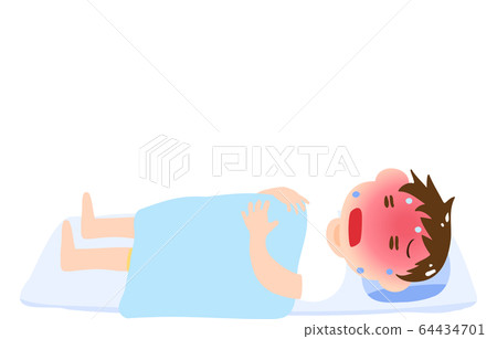 Illustration of a boy who has a fever in summer Illustration of a boy who has a fever in summer 64434701