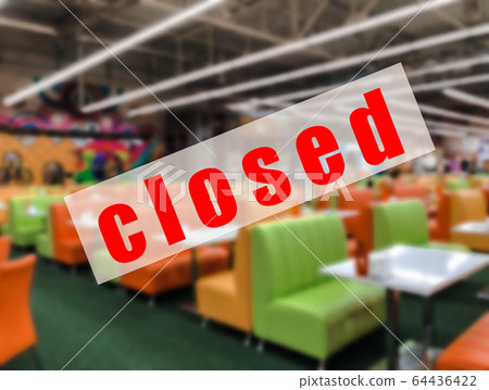 A warning sign that shopping malls, food A warning sign that shopping malls, food 64436422