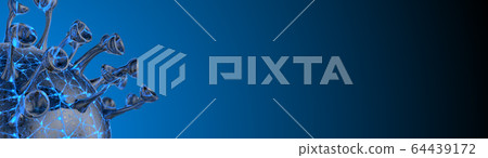 Microscope virus cell. Pandemic bacteria pathogen medical health risk, Corona COVID-19 Alert SOS, immunology, virology, epidemiology concept. 3D illustration 64439172