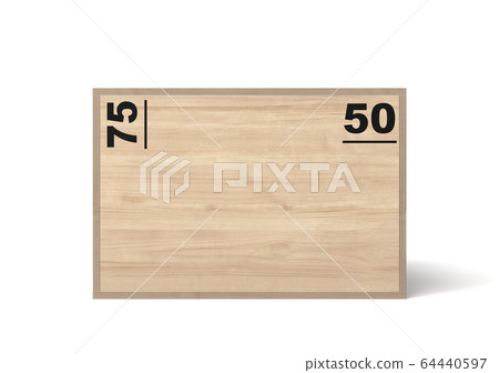 3d rendering of light brown crossfit box with black size markers and handle holes, standing on white background. 3d rendering of light brown crossfit box with black size markers and handle holes, standing on white background. 64440597