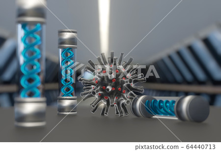 Future concept Coronavirus COVID-19 Vaccine in laboratory background. 64440713