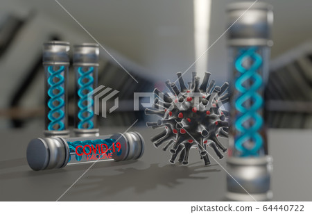 Future concept Coronavirus COVID-19 Vaccine in laboratory background. 64440722
