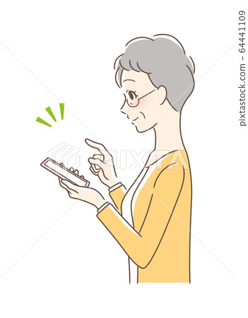 男女 日本人 插图 操作智能手机的微笑妇女的侧面 首页 插图 人物