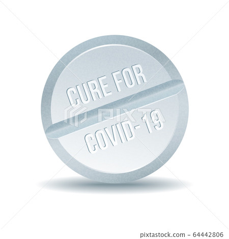 COVID 19 Coronavirus Cure drug concept in one tablet. COVID 19 Coronavirus Cure drug concept in one tablet. 64442806