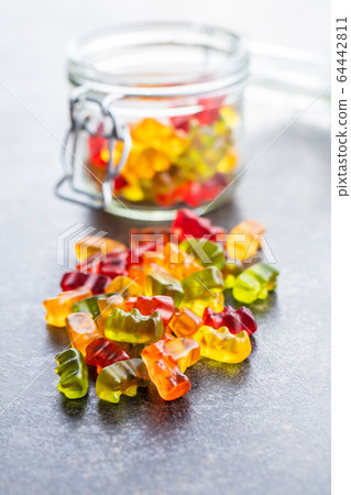 Gummy bears, jelly candy. Colorful bonbons. 64442811