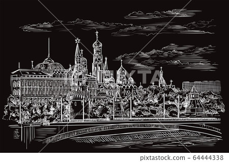 Black vector hand drawing Moscow 1 64444338