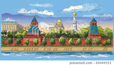 Vector colorful hand drawing Moscow-5 64444353
